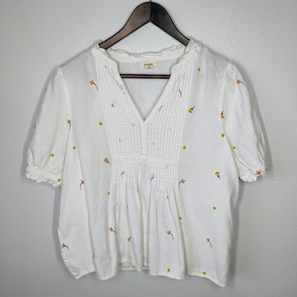 A.N.A. A New Approach Tops - A New Approach Floral Embroidered Top Womens Medium Cottagecore Peasant Linen